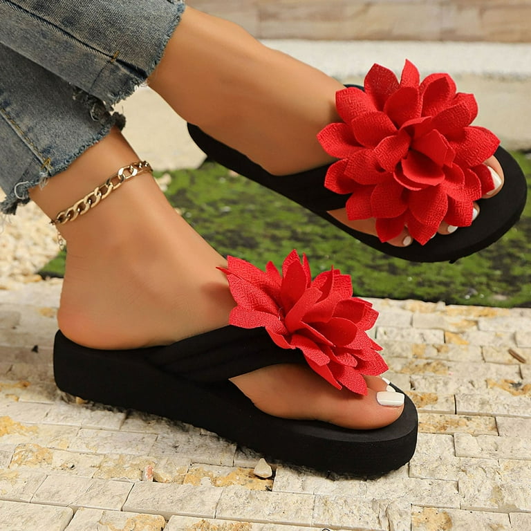 Women's Bohemian Wedge Sandals - Orthopedic Flower Slides With Arch Support For Summer