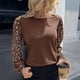 thumbnail image 2 of Blusa de Mujer Pequeño Empalme Floral Cuello Redondo Manga Larga Dobladillo Suelto Manga Puff Jersey Camisa de Ocio Top Marrón XL, 2 of 6