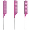 thumbnail image 1 of Juego de 3 peines para peinar el cabello color rosa, antiestáticos, con forma de cola de rata y dientes suaves, ideales para uso en salones de belleza., 1 of 5