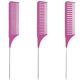 thumbnail image 1 of Juego de 3 peines para peinar el cabello color rosa, antiestáticos, con forma de cola de rata y dientes suaves, ideales para uso en salones de belleza., 1 of 5