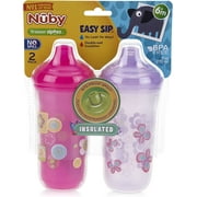 Nuby No-Spill Insulated Hard Spout 9 oz Cup, Colors/Prints May Vary,2 Count Pack of 1