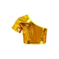 thumbnail image 2 of Hansber Kids Girls One Shoulder Crop Tank Hip Hop Dance Shirts Sparkly Jazz Top Cheerleading Stage Gold 140, 2 of 7