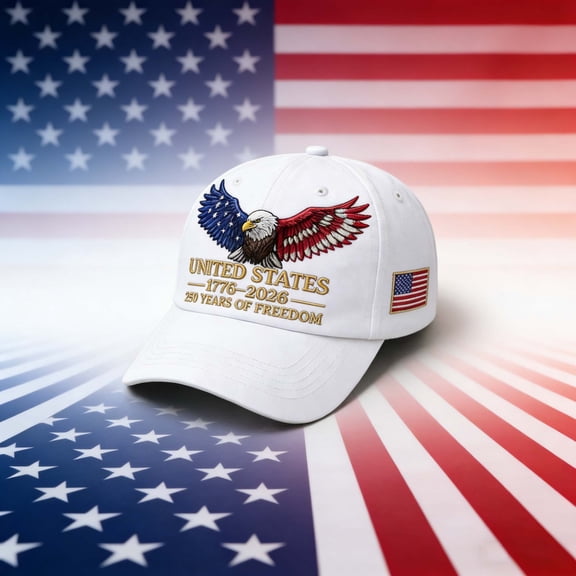 WKSCLPAI 250th US Anniversary Commemorative Hat, 1776–2026 Celebrate American 250 Years of Freedom, Adjustable Red Blue White Eagle Print Baseball Cap for Men Women, White