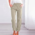 thumbnail image 2 of Sijiajgjfu Petite Women's Linen Pants Drawstring Elastic Waist Beach Trousers 2025 Khaki L, 2 of 6