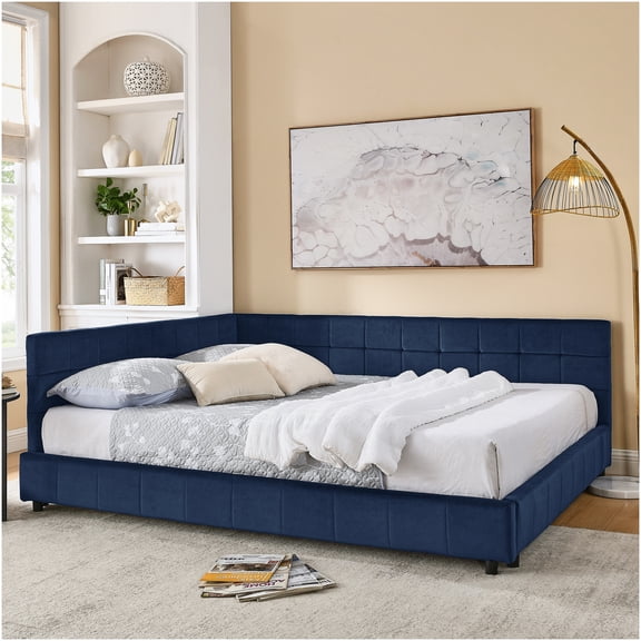 Queen Size Upholstered Daybed with Backrest and Armrest, Convertible Sofa Bed for Living Room and Bedroom