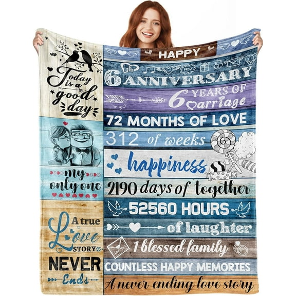 6 Year Anniversary Traditional Gifts for Her Him, 6th for Her, 6 Year Iron Anniversary Wedding Gift, Happy Anniversary Blanket Decorations Present for Women Men Couple