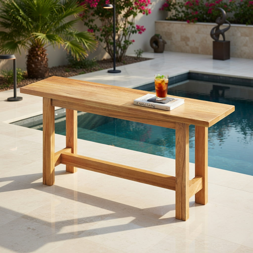 Hommoo Teak Wood Outdoor Bench, H-Frame Backyard, Porch & Poolside Seating for 2, Weather-Resistant Sustainable Hardwood, Natural