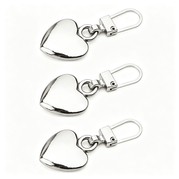 BZCOE 5Pcs Heart-Shaped Zipper Pulls Replacement Kit, Metal Charms with Carabiner Clips for Backpacks, Luggage, Jackets and Coats (5Pcs Zipper Pulls Silver)