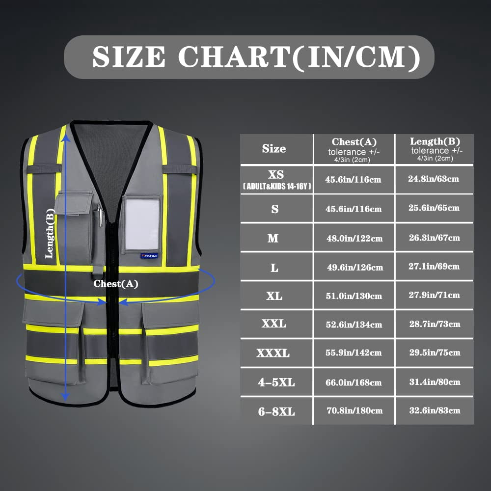 AYKRM Security Vest for Men Women 7 Pockets High Visibility Reflective Safety Vest Front Zipper Meets ANSI/ISEA