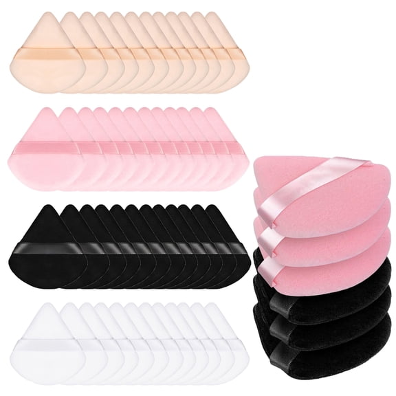 48 Pcs Triangle Powder Puff, Soft Velour Makeup Puffs for Face Loose Powder Foundation, Reusable Washable Cosmetic Sponge Blender Tools