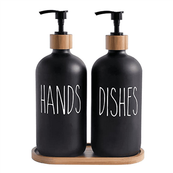 Glass Soap Dispenser Set, Contains Hand and Dish Dispenser. Matte Black