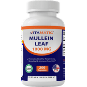 Vitamatic Mullein Leaf 1000mg per Serving - Supports Healthy Respiratory, Bronchial & Immune Function - 200 Ct