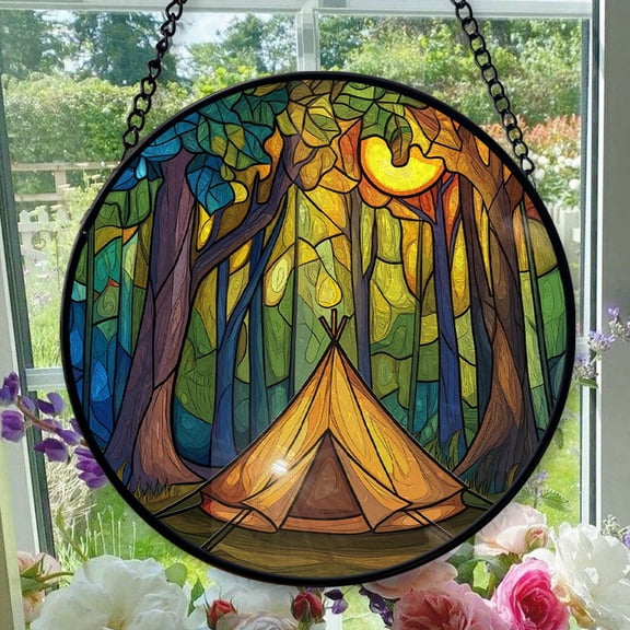 Hanging Stained Glass for Windows Camping Dream - Stained Glass for Windows Camping Dream, Festival Gift Ornament, Year-Round Decorative Piece, Home Wall & Window Art