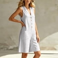 thumbnail image 5 of Ksrymi Overalls for Women Striped Sleeveless Romper Shorts – Loose V-Neck Button Down Wide Leg Playsuit with Pockets, Relaxed Set Women's Clothing, 5 of 7