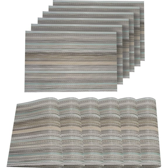 Dainty Home Multistripes Woven Textilene Reversible Rectangle Set of 6 Placemats in Multi-color