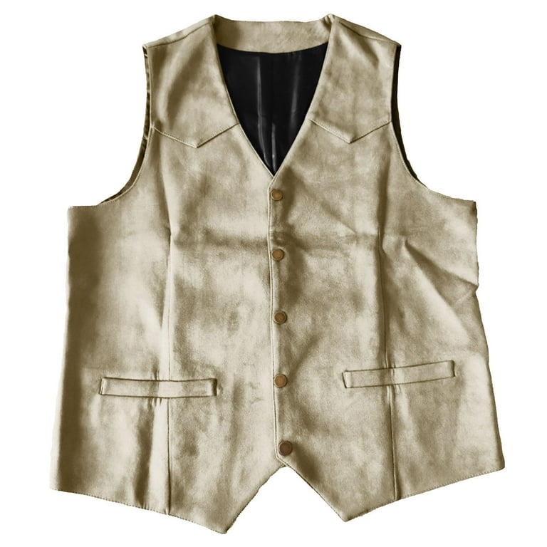 Huuilaibazoo Men's Cowboy Button Suede Leather Vest Western