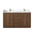 thumbnail image 2 of Jakarta 60" Bath Vanity in Aged Dark Brown Oak with Silk White Quartz Stone Top, 2 of 15