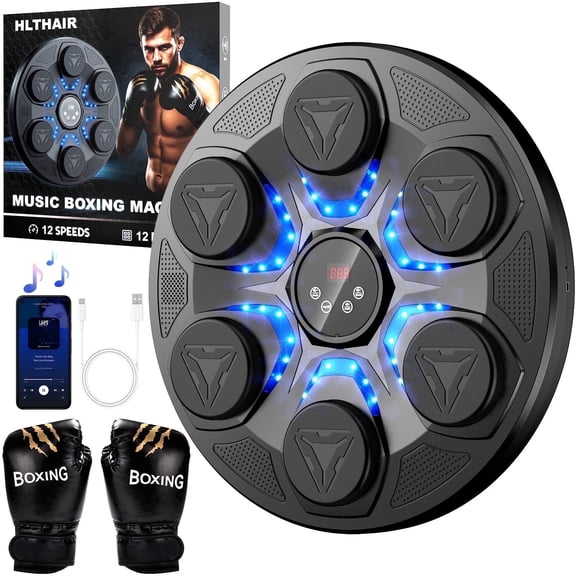 Music Boxing Machine For Adults Kids,Interactive Music Punching Machine with Gloves 12 Modes Upgrade