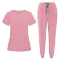 thumbnail image 3 of ATENAR Womens Scrub Sets 2 Piece V Neck Tops Drawsting Pants Pink M, 3 of 9