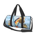 thumbnail image 2 of Xecao Giraffe Come Out From Zipper print Round Travel Duffel Bag is a foldable gym bag with an inner pocket, perfect for travel sports, 2 of 8
