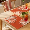 thumbnail image 4 of Coral Orange Placemats Set of 8 Coastal White Ocean Marine Nautical Beach Place Mats Indoor Wipeable Table Mats Washable Cloth Dining Table Placemats for Kitchen Holiday Party Home Decor 13x19 Inch, 4 of 9