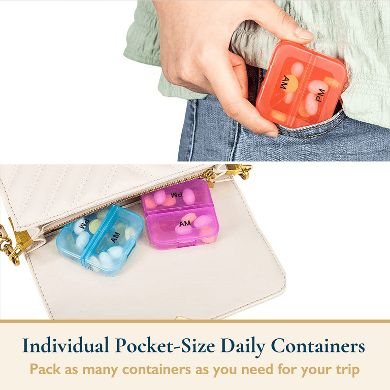Weekly Travel Pill Organizer Dispenser Case 4 Times Day - 2 Pack