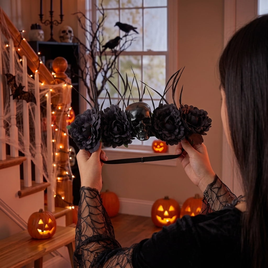 Skull Headband Costume Accessory for Adults, Black, Halloween by Way To Celebrate