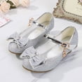 thumbnail image 2 of GiLiling Girls Mary Jane Dress Shoes, Glitter Princess Heels with Bow Star Charm, Adjustable Buckle Strap Party Shoes for Kids (Silver, 10-10.5 Years), 2 of 7