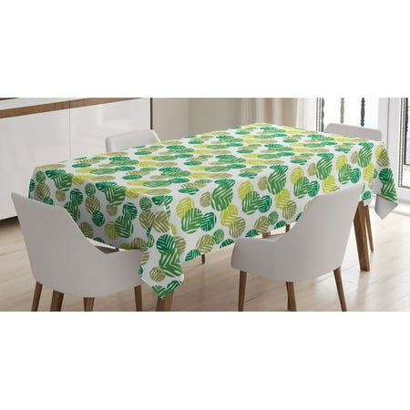 

Leaf Tablecloth Green Spring Leaves Oval Shapes Angled Lines Tropical Arrangement Rectangle Satin Table Cover Accent for Dining Room and Kitchen 60 X 84 Apple Green Khaki by Ambesonne