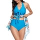 thumbnail image 4 of Traje de baño de dos piezas con cuello halter y costuras, traje de baño de talle alto a la moda para mujer, flor azul S, 4 of 8