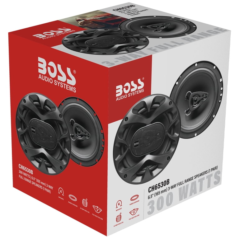 BOSS Audio CH6530B – Paire Haut-Parleurs Coaxiaux 3 Voies 16,5 Cm 150W RMS 300W Max, Suspension Caoutchouc + 5 Stickers Offerts