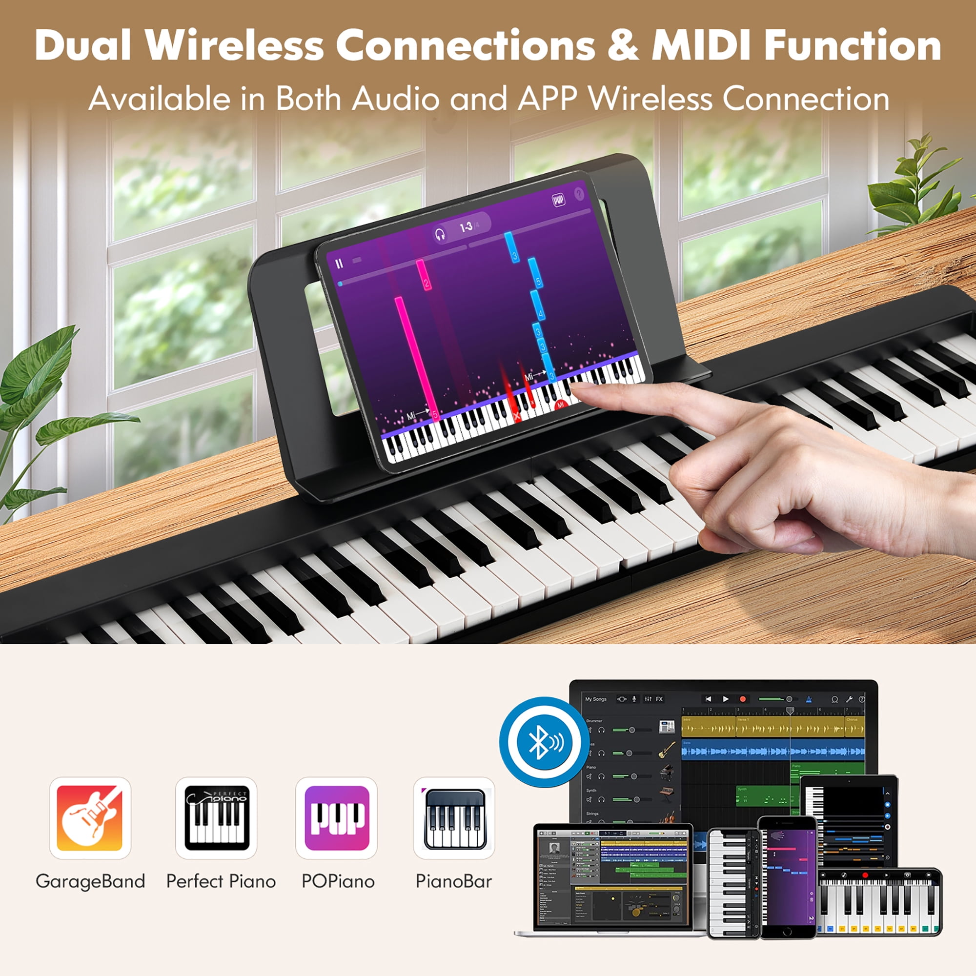 Gymax 61-Key Folding Piano Keyboard Portable Electric Piano w/ Full Size Keys Music Stand