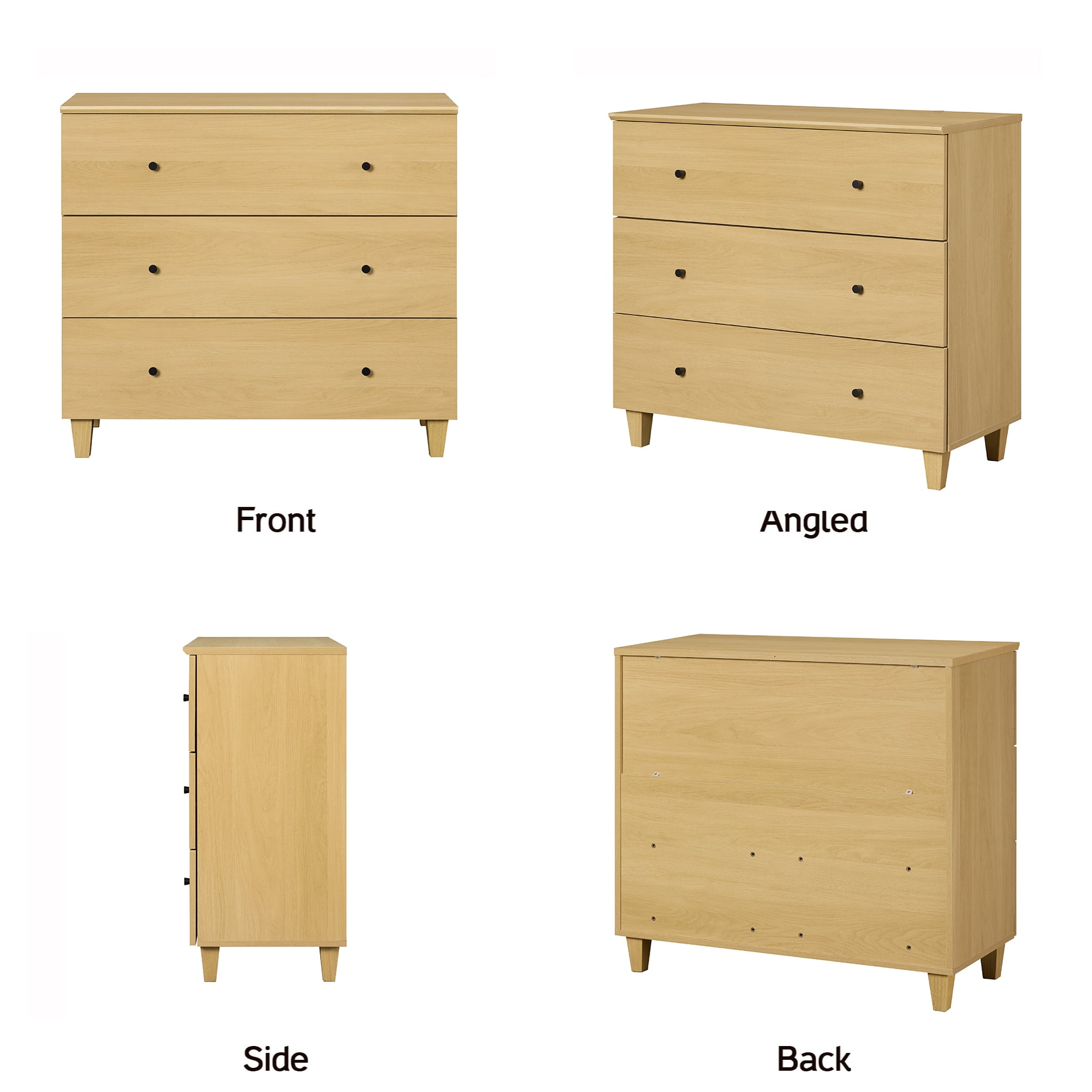 Wooden 3-Drawer Small Dresser, Mid Century Chest of Drawers with Oak Wood Finish, 36" Wide