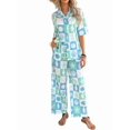 thumbnail image 2 of Conjunto de 2 Piezas de Chándal de Verano para Playa con Camisa de Corta y Botones para Mujer, Top Estampado, Pantalones Cortos de Descanso Tablero de Ajedrez S, 2 of 9