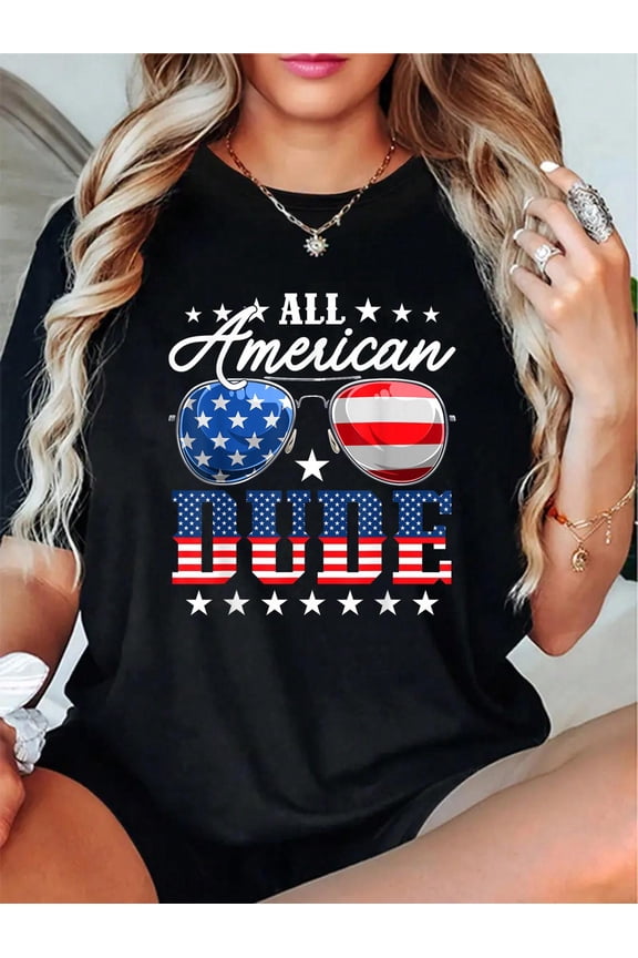 All American Dude USA Flag Sunglasses 4th Of July Family T-Shirt