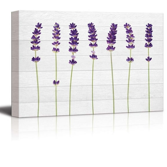 wall26 - Purple Perennial Flowers Over White Wood Panels - Canvas Art Home Art - 16x24 inches