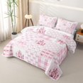 thumbnail image 3 of Manfei Pink Princess Castle Bow Twin Quilt Set For Kids Girls,Patchwork Geometric Plaid Twin Coverlet Set,2-Piece, 3 of 7