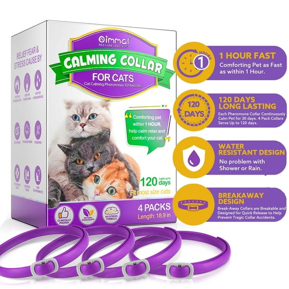 Oimmal Calming Collar for Cats with Pheromones,Cat Anxiety and Calming,Up to 18.9inch,Water Resistant,4 Pack 120 Days Supply