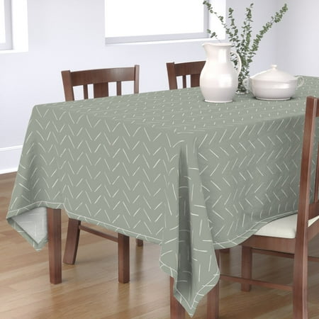 

Cotton Sateen Tablecloth 70 x 120 - Minimal Neutral Chevron Stripe Lines Bone Sage Green Earth Tone Print Custom Table Linens by Spoonflower