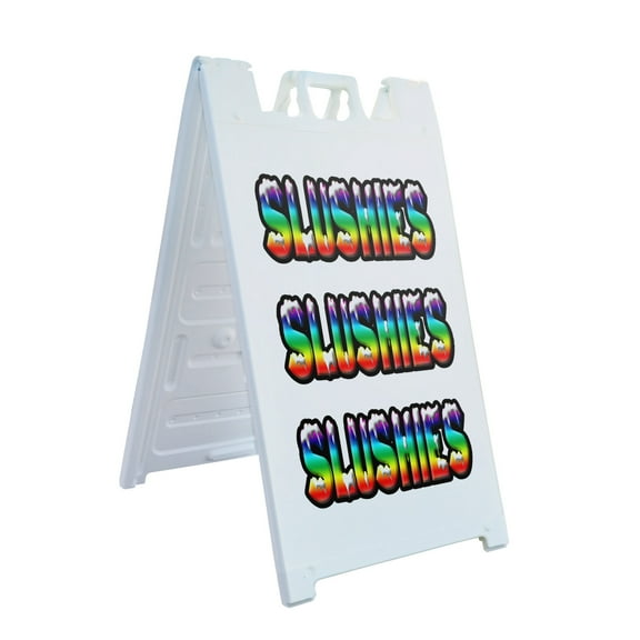 A-frame Sidewalk Slushies 24" x 36" Double Sided A-Frame Sidewalk Sign, Includes 2 Plastic Inserts | Foldable Portable White Signicade Sandwich Board Signs