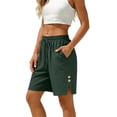 thumbnail image 5 of RQYYD Womens Drawstring Waist Linen Bermuda Shorts Loose Fit Casual Summer Shorts with Pockets, 5 of 7