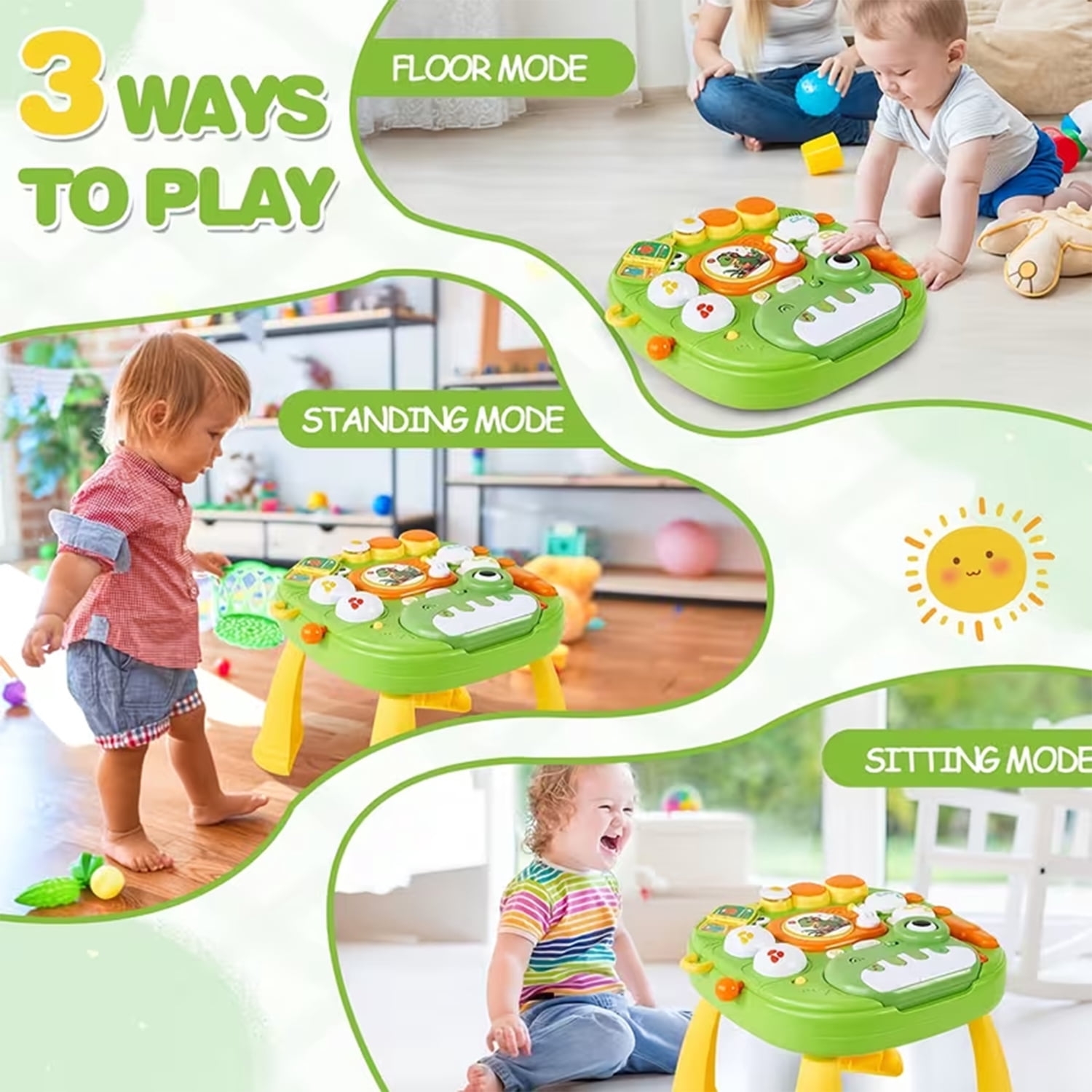 LINXUXIE Baby Activity Table, Sitting Play Musical Activity Keyboard & Detachable Legs for Toddlers, Activity Center for Kids 1-3 3-5 5-8 Year Old