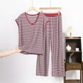 thumbnail image 2 of ShomPort Plus Size Pajamas Set for Womens Sleeveless Stripe Pattern Elastic Waistband Soft Outfit Breathable Loose Loungewear, 2 of 3