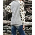 thumbnail image 3 of Women's Gray Round Neck Leopard Long Sleeve Top, 3 of 25