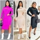 thumbnail image 2 of Vestido Manga Larga Acanalado Midi Tubinho Con Escote Frontal, Moda invierno 2023, Tendencia. Deng Xun unisex, 2 of 2