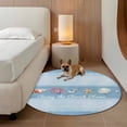 thumbnail image 3 of Coastal Blue Striped Round Area Rugs Collection 5', Ocean Sea Summer Starfish Coral Shells Non Slip Indoor Circular Throw Runner Rug Floor Mat Carpet for Living Room Dining Table Bedroom Nursery, 3 of 9