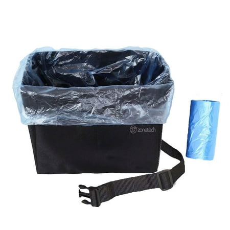 Zone Tech Auto Trash Bag - Compact Car Trash Bin - Fully Leakproof Prevents Spills and Leaks! Maximum Trash, Litter, Kids Items Storage! Adjustable Strap for Easy