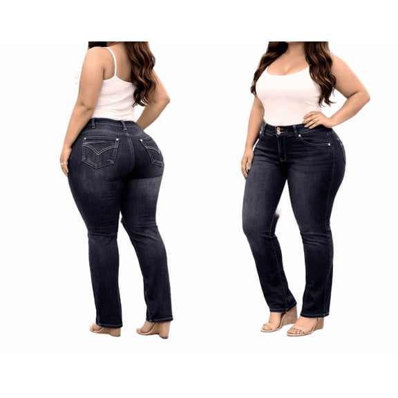 Jack David Women's Plus Size Stretch Black High Waist Denim Jeans Pants Skinny Leg