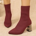 thumbnail image 3 of Bixock Boots for Women Mid Heel Short Boots Large Size Pointed Toe Slip On Stretch Sock Boots Comfortable Warm Daily Wear Fall Women Shoes, 3 of 9