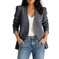 thumbnail image 3 of Fengqque Women’s Collarless Cropped Blazer Long Sleeve No Button Casual Business office Suit Jacket Outerwear Tops Dark Gray S, 3 of 9